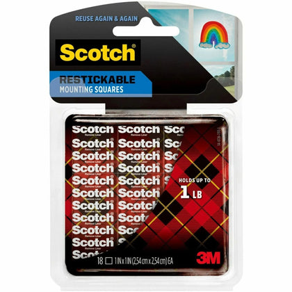 Scotch Restickable Mounting Tabs: Clear Stain Resistant - 1’’ x - 18 Pack - Tape & Putty