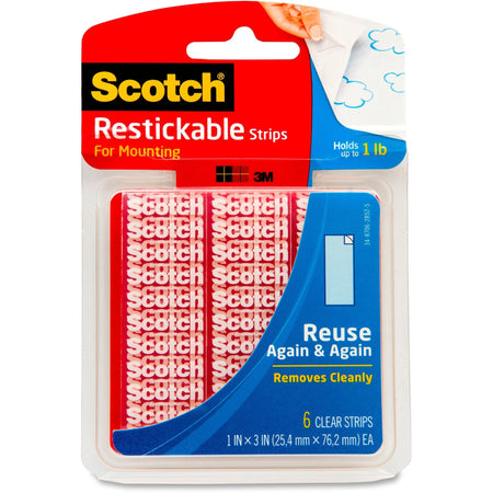 Scotch Restickable Strips - 3’’ Length x 1’’ Width - Clear - UV Resistant Moisture - Mounting Tape & Putty