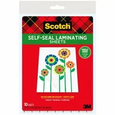 Scotch Self-Seal Laminating Pouches glossy and clear for letter-size documents (8.5’’ x 11’’). Photo-safe acid-free