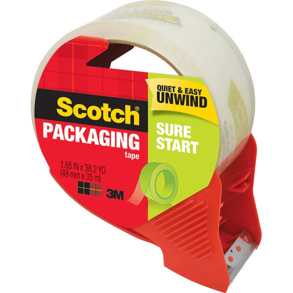 Scotch Sure Start Packaging Tape: Clear Breakage-Resistant - 38.20 yd Length - 1.88’’ Width - 2.6 mil Thickness