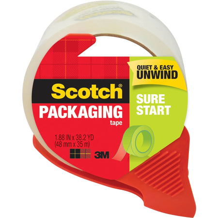 Scotch Sure Start Packaging Tape: Clear Breakage-Resistant - 38.20 yd Length - 1.88’’ Width - 2.6 mil Thickness