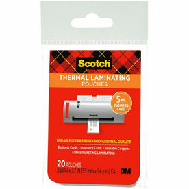 Scotch Thermal Laminating Pouches: 2.30’’ x 3.70’’ - 5 mil - Glossy - 20 Pack - Supplies