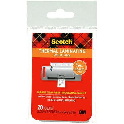 Scotch Thermal Laminating Pouches: 2.30’’ x 3.70’’ - 5 mil - Glossy - 20 Pack - Supplies