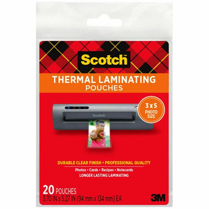 Scotch Thermal Laminating Pouches: 3.70’’ x 5.20’’ 5 mil - Glossy Double-Sided - 20 Pack - Supplies