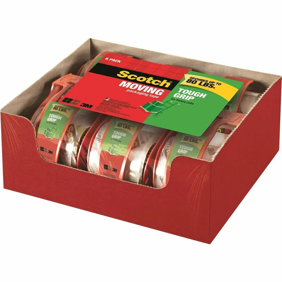 Scotch Tough Grip Moving Packaging Tape - Clear Fiber - 6/Pack - Packing & Dispensers
