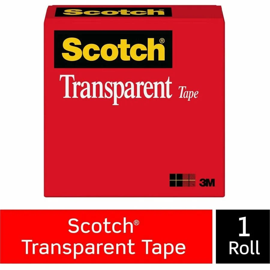 Scotch Transparent Office Tape: 72 yd x 1’’ - Clear Stain & Moisture Resistant - General Purpose/Office Tape
