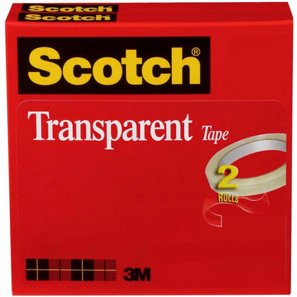 Scotch Transparent Tape: 1/2’’W x 72 yd - Clear Long Lasting - 2/Pack - General Purpose/Office Tape