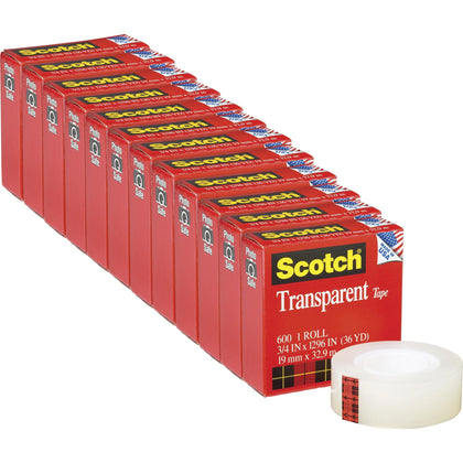 Scotch Transparent Tape: 3/4’’W x 36 yd - Clear Stain & Moisture Resistant - Multipurpose Packing Label Protection