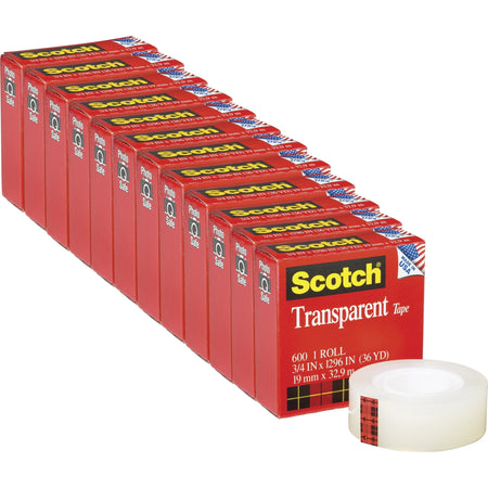 Scotch Transparent Tape: 3/4’’W x 36 yd - Clear Stain & Moisture Resistant - Multipurpose Packing Label Protection
