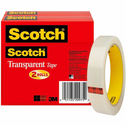 Scotch Transparent Tape: 3/4’’W x 72 yd - Clear Long Lasting - 2/Pack - General Purpose/Office Tape