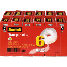 Scotch Transparent Tape - 3/4’’W - 27.78 yd Length x 0.75’’ Width - 1’’ Core - Clear - Moisture Resistant Stain