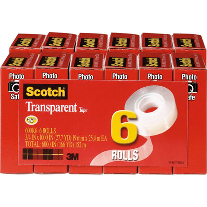 Scotch Transparent Tape: Clear Moisture Resistant - 6/Pack - General Purpose/Office Tape