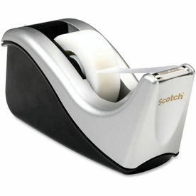 Scotch Two-tone Desktop Office Tape Dispenser - Holds Total 1 Tape(s) - 1’’ Core - Refillable - Non-skid Base - Silver