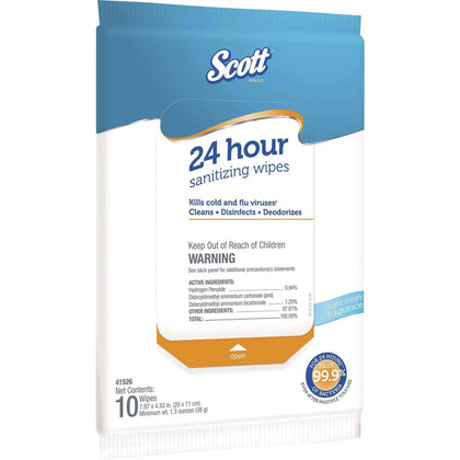 Scott 24 Hour Sanitizing Wipes - Fresh Scent - Antibacterial - 50 Packs - Cleaning