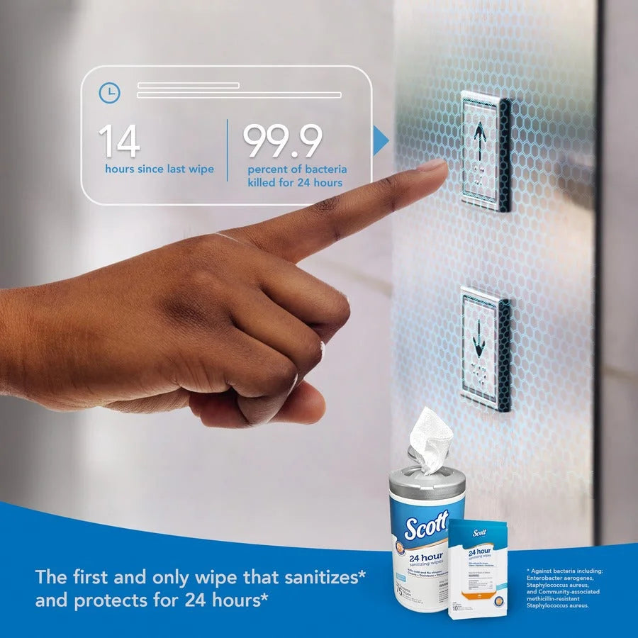 Scott 24 Hour Sanitizing Wipes - Fresh Scent - Antibacterial - 50 Packs - Cleaning