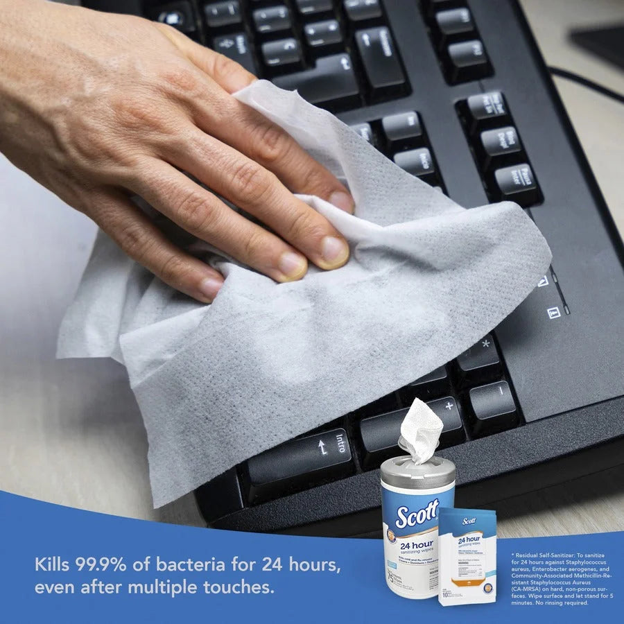 Scott 24 Hour Sanitizing Wipes - Fresh Scent - Antibacterial - 50 Packs - Cleaning