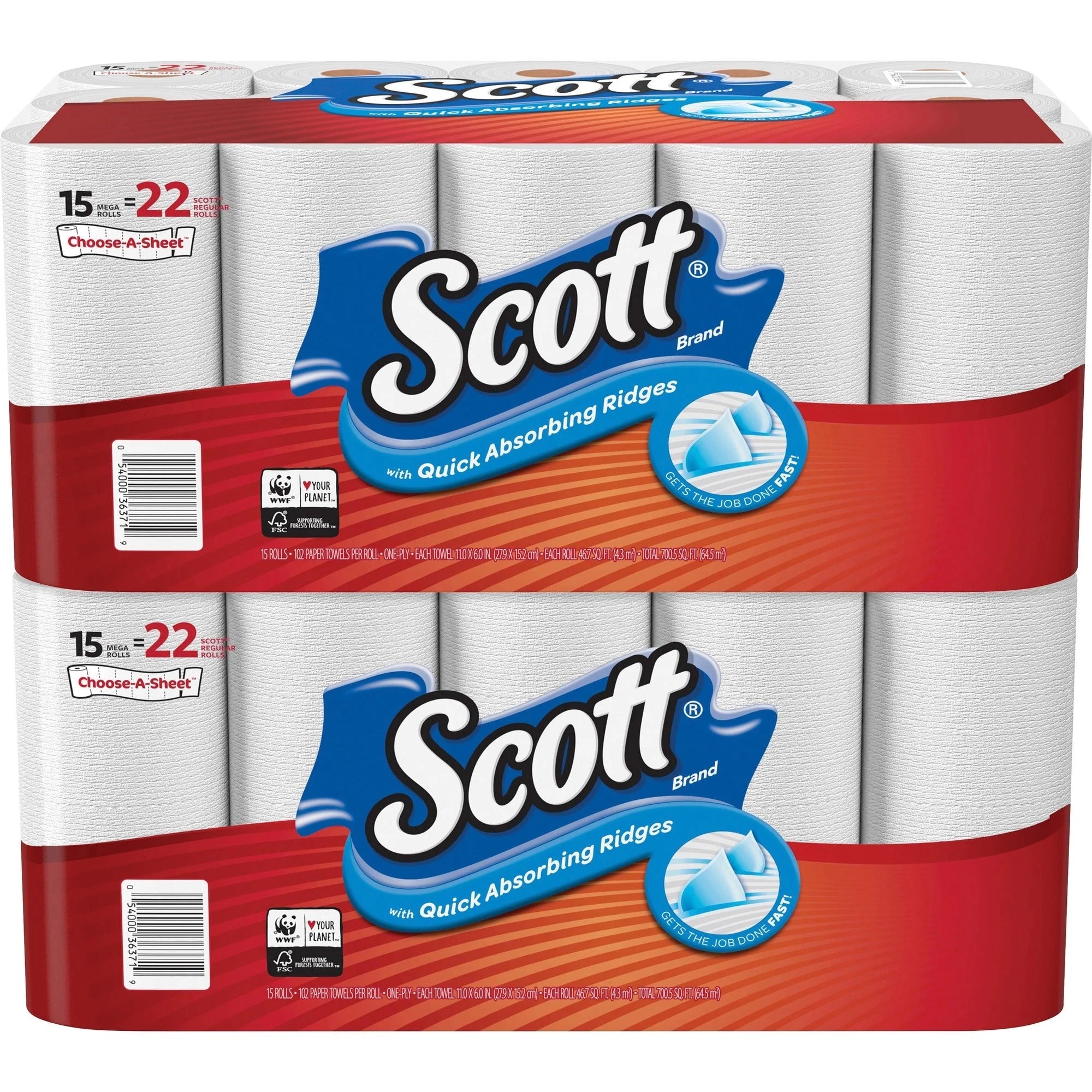 Scott Choose-A-Sheet Paper Towels - Mega Rolls - 1 Ply - 102 Sheets - White - 15 - 2 Cartons