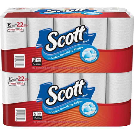 Scott Choose-A-Sheet Paper Towels - Mega Rolls - 1 Ply - 102 Sheets - White - 15 - 2 Cartons