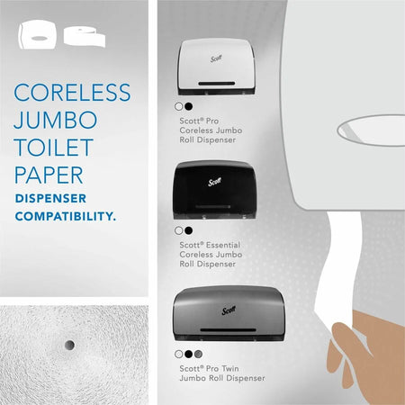 Scott Coreless High-Capacity Jumbo Roll Toilet Paper - 1 Ply - 2300 ft - White - 12/Carton - Bathroom Tissue