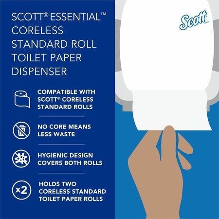 Scott Coreless Standard Roll Toilet Paper Dispenser - 2 x - 7.6’’ Height 11’’ Width 6’’ Depth - Bathroom Tissue