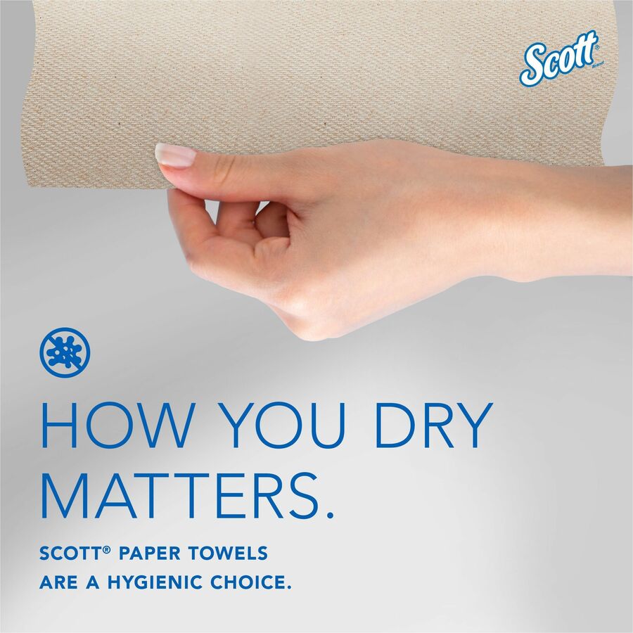 Scott Essential 100% Recycled Hard Roll Towels - 8’’ Width x 700 ft Length - 4200 Sheets - Brown - 6 / Carton - Paper