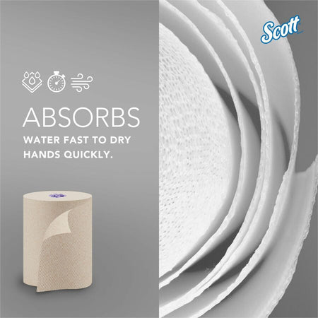 Scott Essential 100% Recycled Hard Roll Towels - 8’’ Width x 700 ft Length - 4200 Sheets - Brown - 6 / Carton - Paper