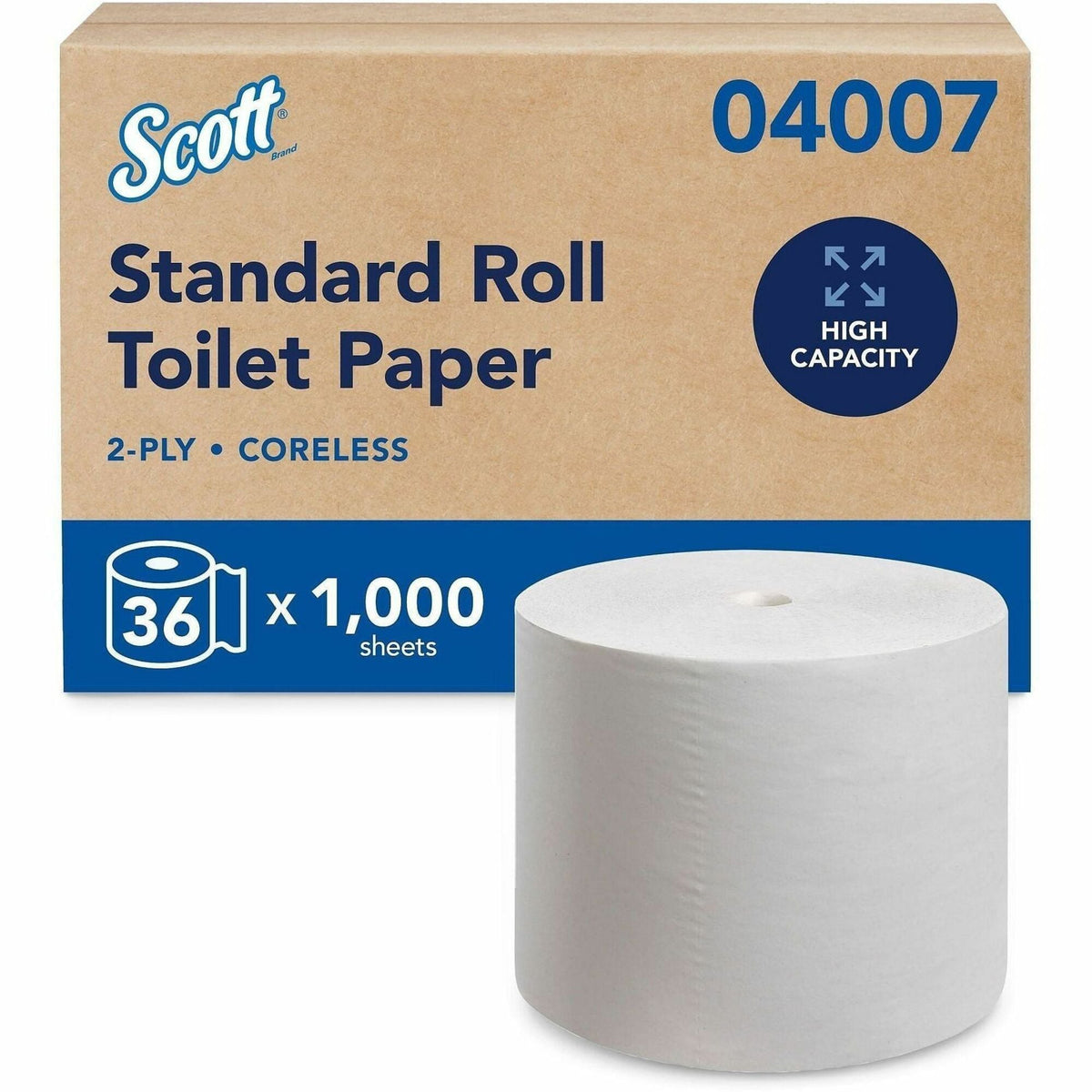Scott Essential Coreless High-Capacity Standard Roll Toilet Paper - 2 Ply - 4’’ Width x 3.70’’ Length - 1000