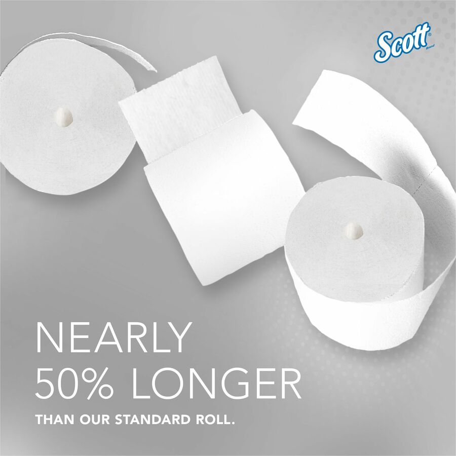Scott Essential Coreless High-Capacity Standard Roll Toilet Paper - 2 Ply - 4’’ Width x 3.70’’ Length - 1000