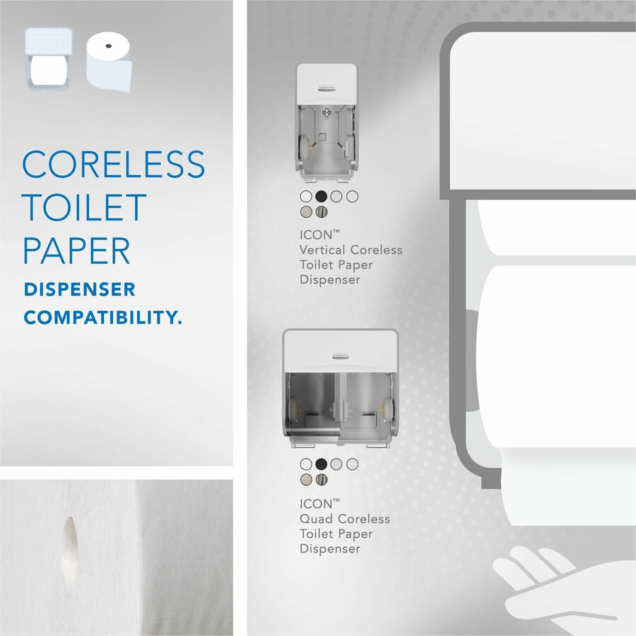 Scott Essential Coreless High-Capacity Standard Roll Toilet Paper - 2 Ply - 4’’ Width x 3.70’’ Length - 1000