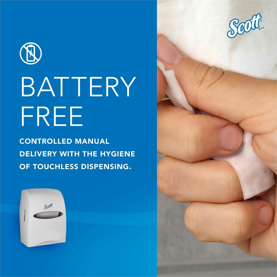 Scott Essential Manual Hard Towel Dispenser - Touchless - 16.1’’ Height x 12.6’’ Width 10.2’’ Depth - White - 1