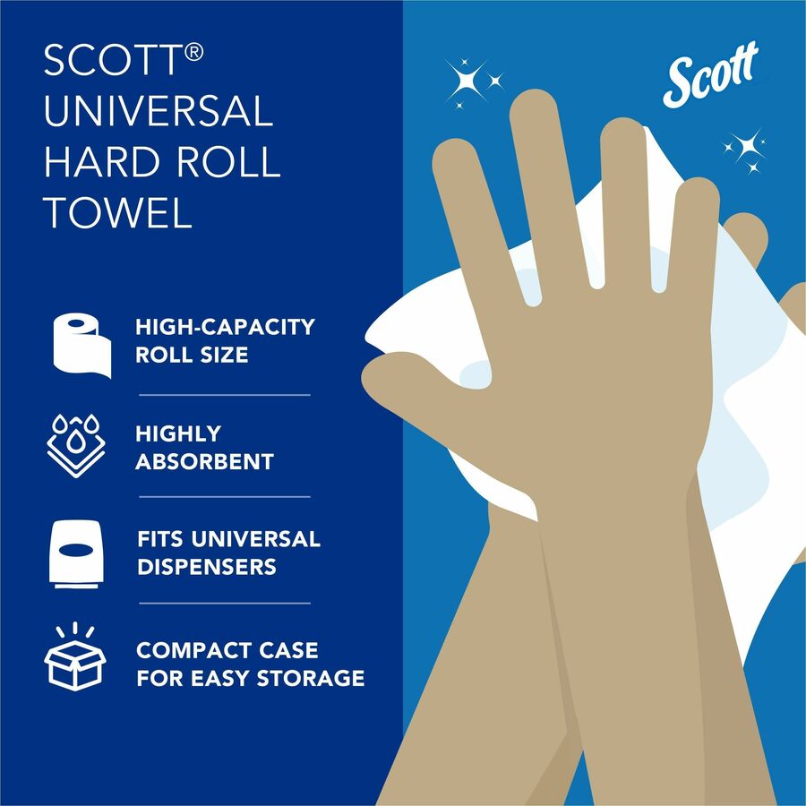 Scott Essential Universal High-Capacity Hard Roll Towels with Absorbency Pockets - 7.87’’ Width x 1000 ft Length - Paper