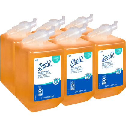 Scott Foam Hair & Body Wash: Citrus Scent 33.8 fl oz - Pleasant Residue-free - Skin Care Dispensers Refills