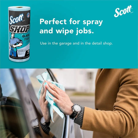 Scott Glass Cleaning Shop Towels - 90 Sheets/Roll - Blue - 12/Carton - Sponges Pads & Wipers