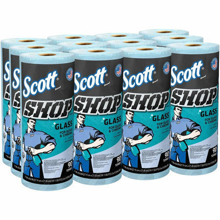 Scott Glass Cleaning Shop Towels - 90 Sheets/Roll - Blue - 12/Carton - Sponges Pads & Wipers