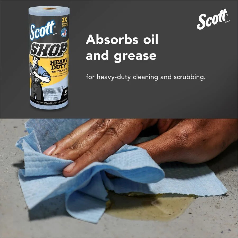 Scott Heavy Duty Shop Towels - 60 Sheets Blue Hydroknit - 12/Carton - Sponges Cleaning Pads & Wipers