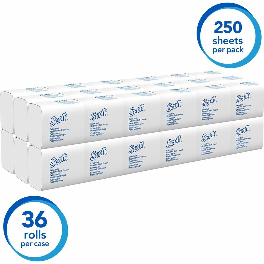 Scott Hygienic High-Capacity Folded Tissue - 2 Ply - 4.50’’ Width x 8.30’’ Length - White - Fiber - 250/Pack - 36