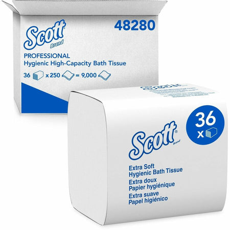 Scott Hygienic High-Capacity Folded Tissue - 2 Ply - 4.50’’ Width x 8.30’’ Length - White - Fiber - 250/Pack - 36