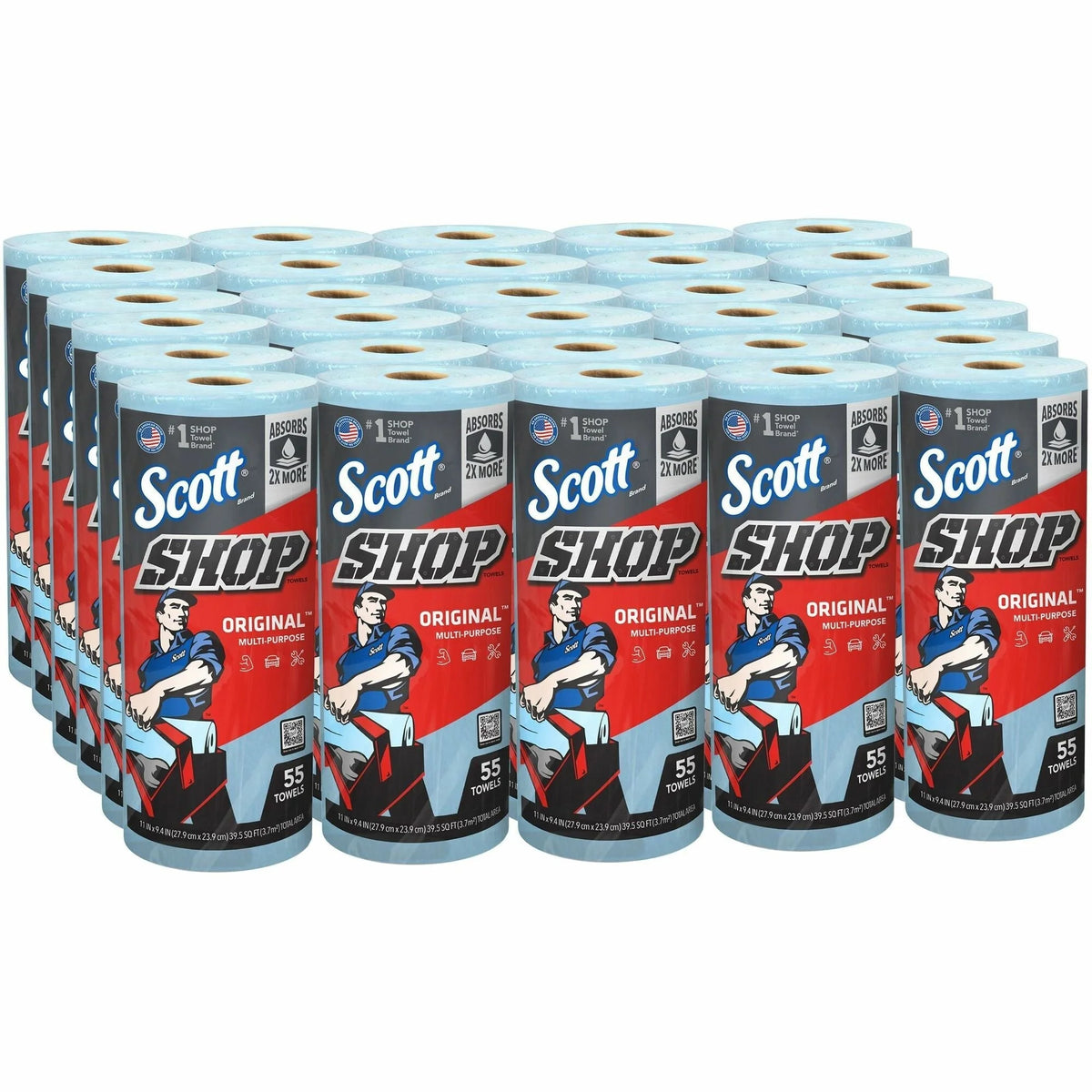 Scott Original Shop Towels: 1-Ply Blue Rolls - 55 Sheets - 30 Carton - Sponges Cleaning Pads & Wipers