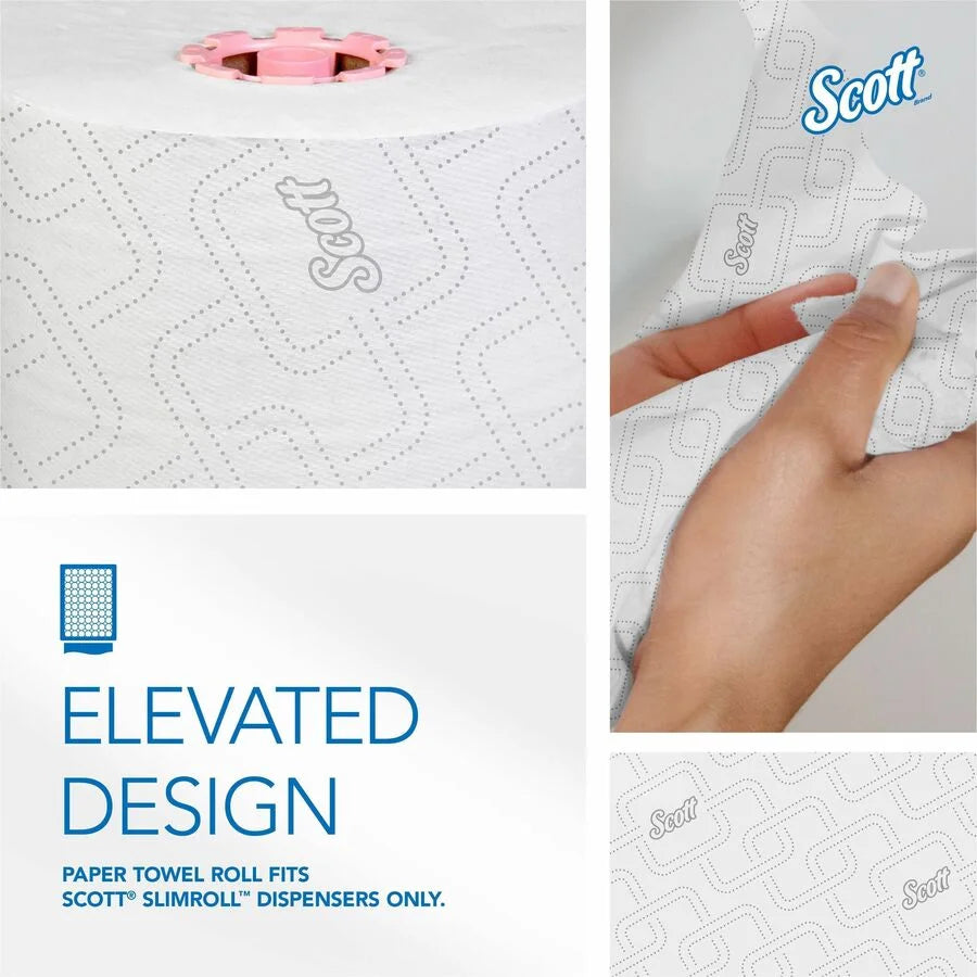 Scott Pro Slimroll Hard Roll Towels - 8’’ x 580 ft - White/Pink - 6/Carton - Paper