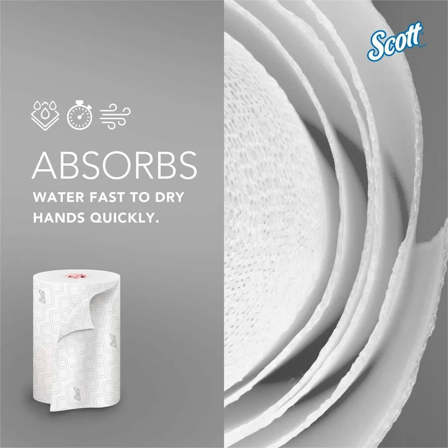 Scott Pro Slimroll Hard Roll Towels - 8’’ x 580 ft - White/Pink - 6/Carton - Paper