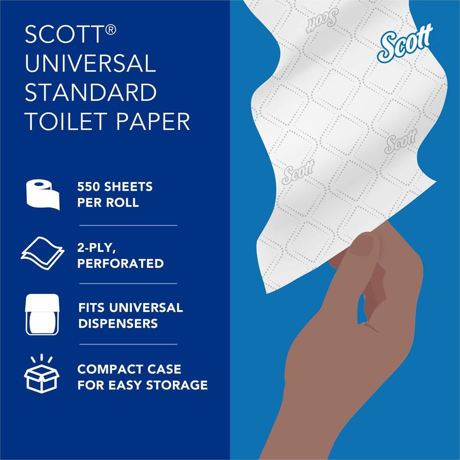 Scott Professional Standard Roll Toilet Paper with Elevated Design - 2 Ply - 4’’ Width x Length - 550 Sheets/Roll