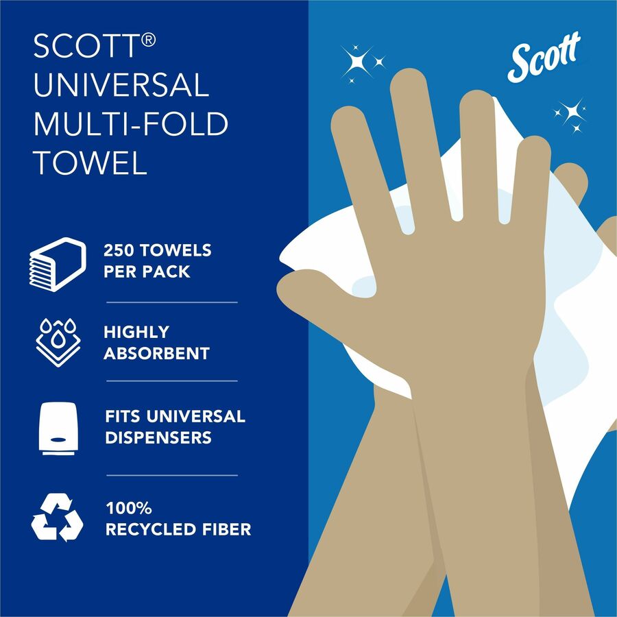 Scott® 100% Recycled Fiber Multifold Paper Towels with Absorbency Pockets - 9.20’’ Width x 9.40’’ Length - White
