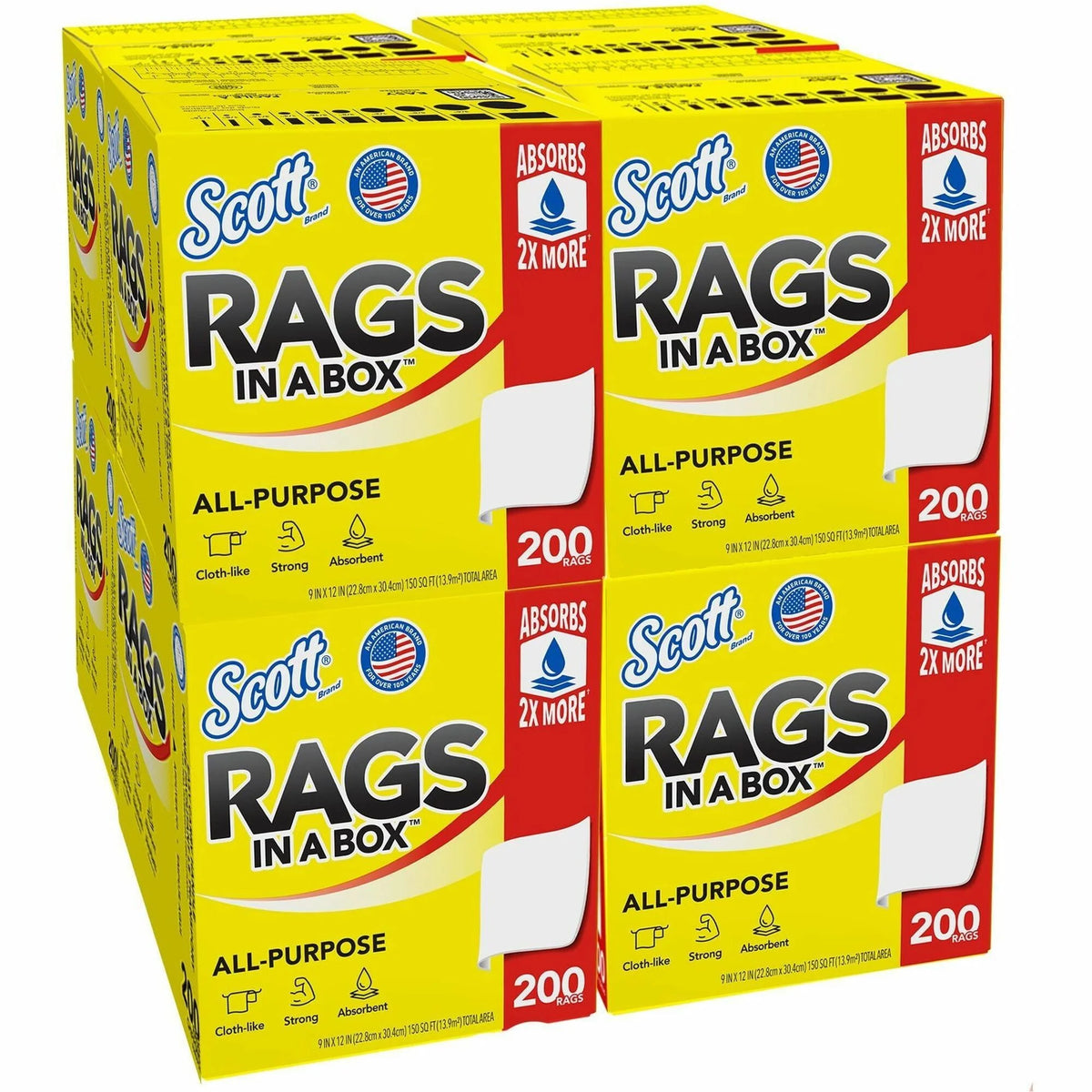 Scott Rags In A Box™: Soft Strong Lint-free Cleaning - 200/Box - Sponges Pads & Wipers