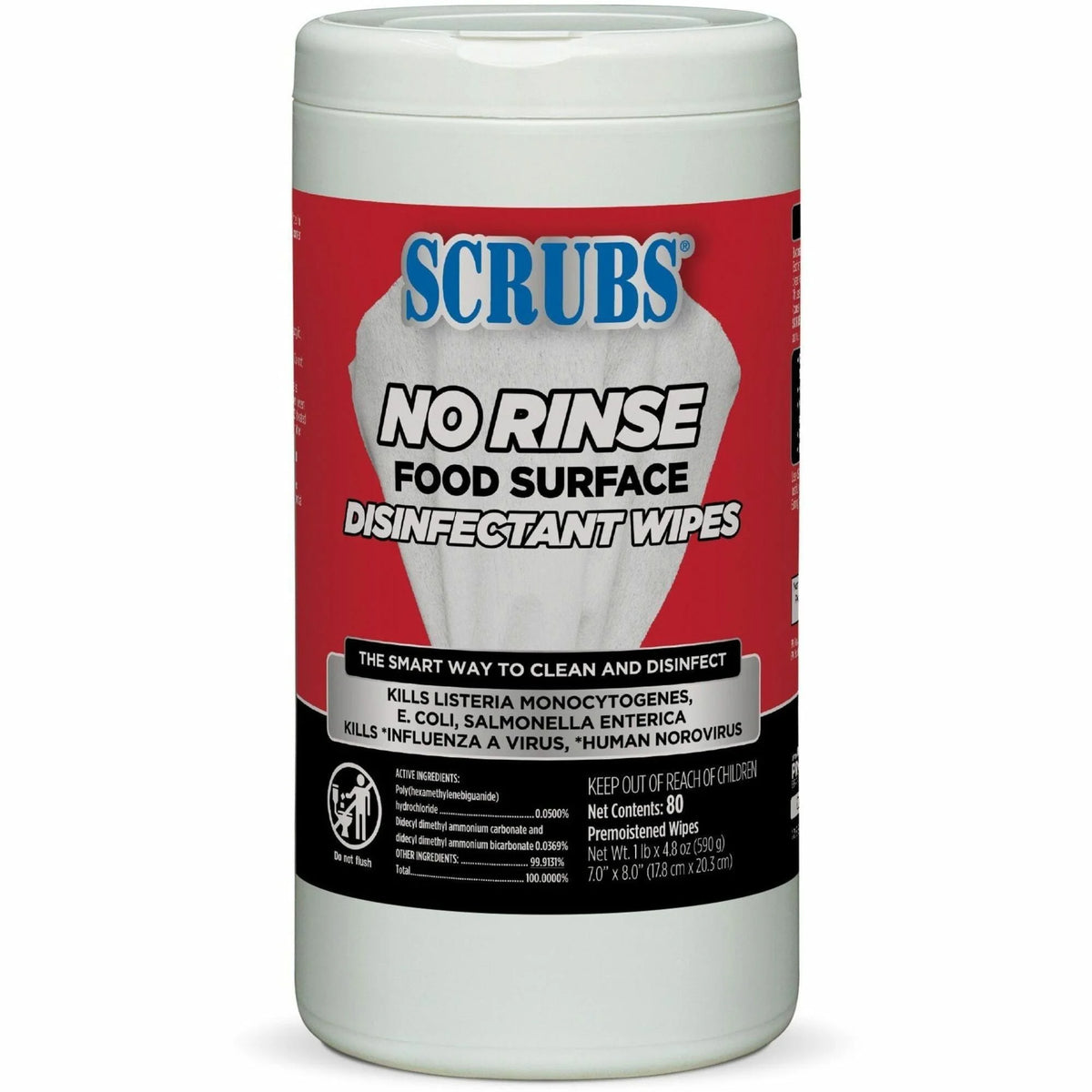 SCRUBS Food Surface Disinfectant Wipes - Rinse-Free Pre-Moistened - 80 - Cleaning