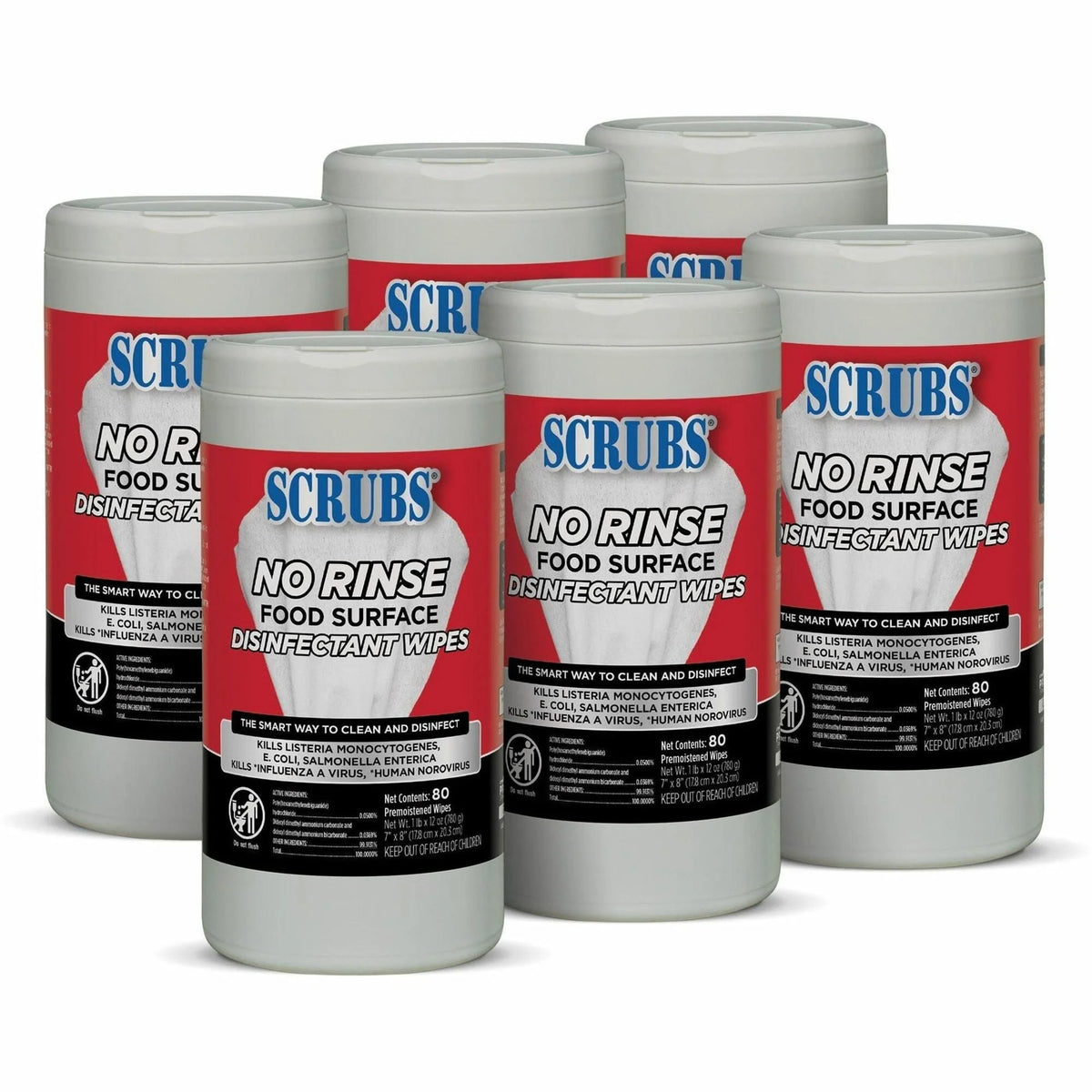 SCRUBS Food Surface Disinfectant Wipes - Rinse-Free Red - 80 - 6 Carton - Cleaning