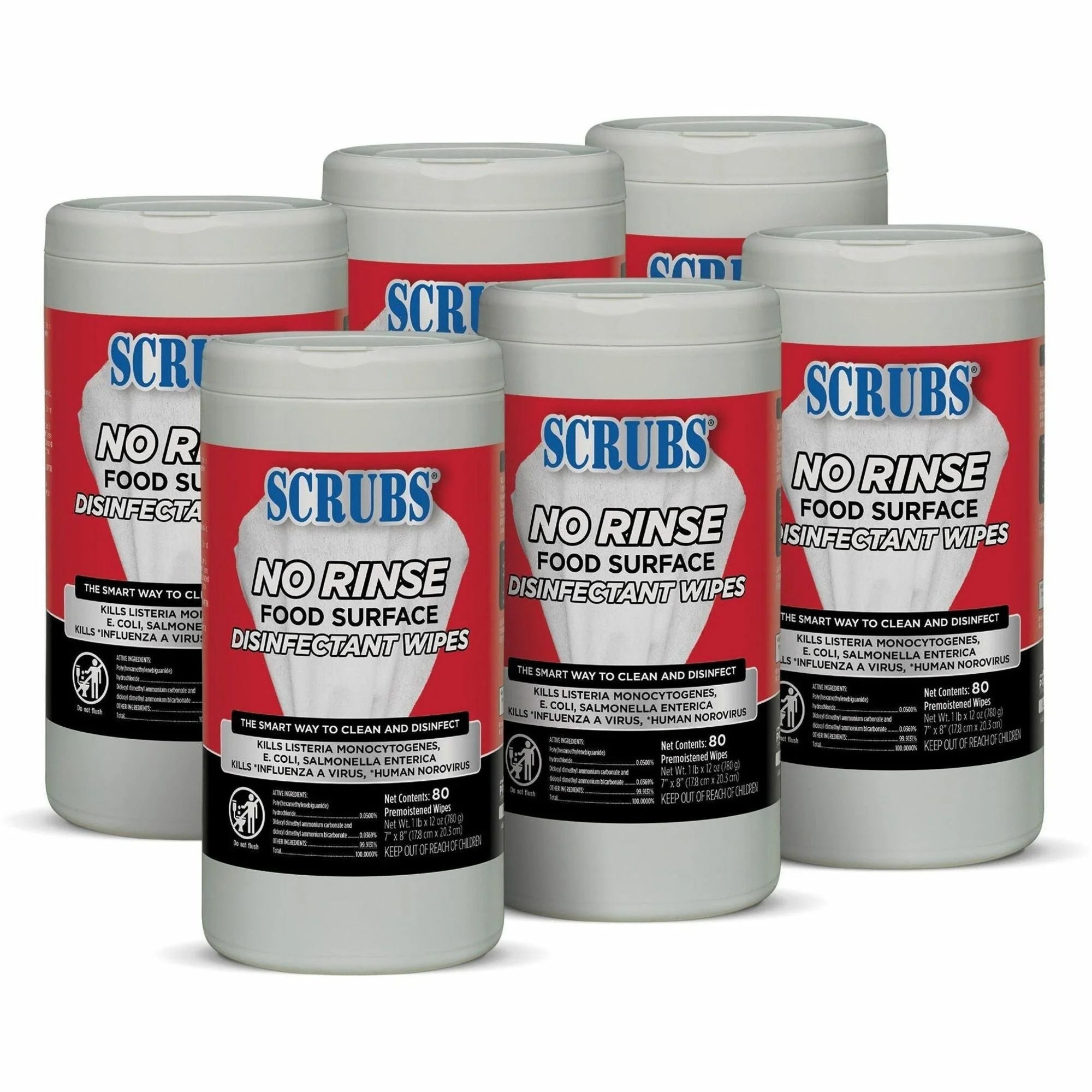 SCRUBS Food Surface Disinfectant Wipes - Rinse-Free Red - 80 - 6 Carton - Cleaning