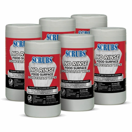 SCRUBS Food Surface Disinfectant Wipes - Rinse-Free Red - 80 - 6 Carton - Cleaning