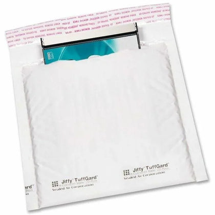 Sealed Air Jiffy Tuffgard CD/DVD Mailers - Bubble Wrap - White Poly - 25/Carton