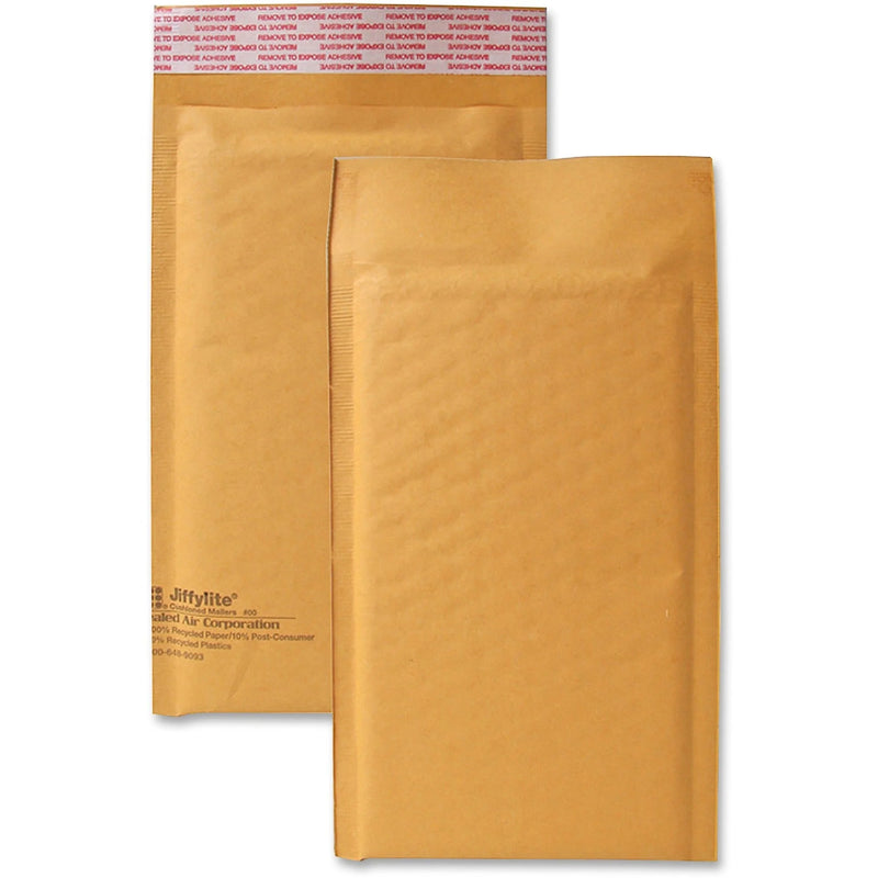 Sealed Air JiffyLite Bubble Mailers - #00 - 5x10 - Peel & Seal - Kraft - 25/Carton
