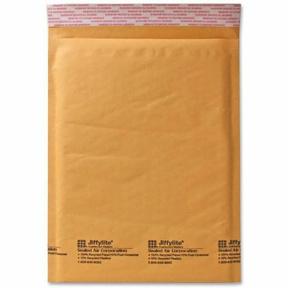 Sealed Air JiffyLite Bubble Mailers - #2 - 8.5’’ x 12’’ - Peel & Seal - Kraft - 100/Carton